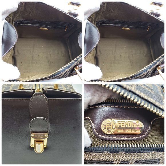 AUTH FENDI ZUCCA BROWN CANVAS LEATHER HAND BAG - Picture 13 of 16